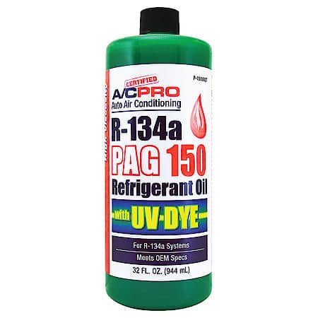 R-134a PAG 150 High Viscosity AC Oil Lubricant: W/ UV Leak Detection Dye, 32 oz