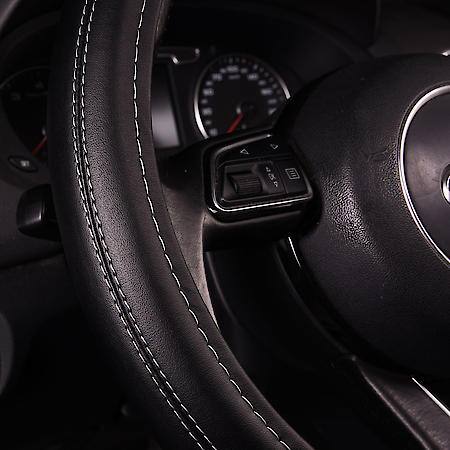 Steering Wheel Cover, Black Faux Leather, Classic, Fits 15.25" & Larger, Sleek Stitch