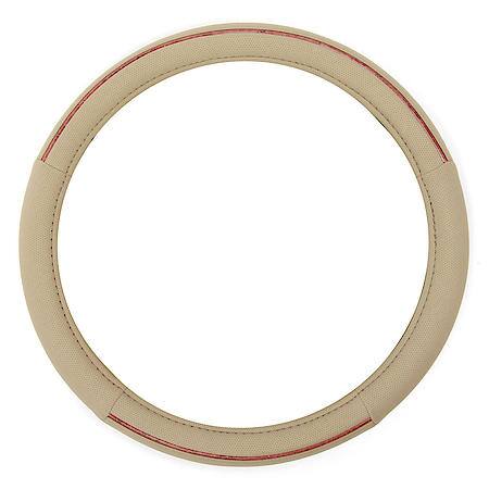 Steering Wheel Cover, Tan Faux Leather, Classic, Fits 15.25" & Larger, Woodgrain Trim