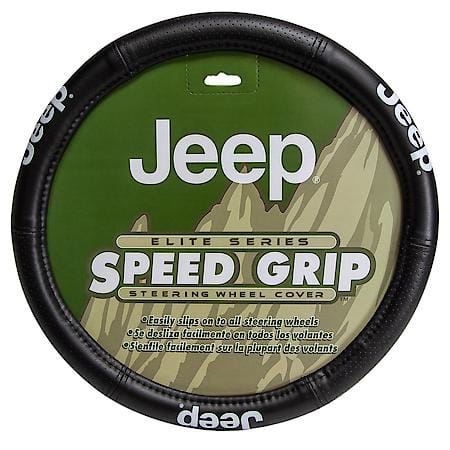 Jeep Elite Steering Wheel Cover: Speed Grip, Padded Leather-Like, Fits 14.5-15 in.