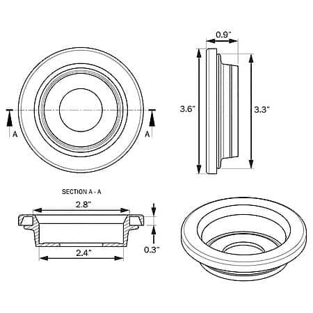 2.5 Inch Open Back, Flush Mount Black Grommet