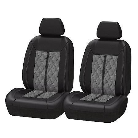 Car & SUV Seat Cover, Black/Grey Faux Leather & Suede, Classic, Universal, 2PK, Warm, Quilting