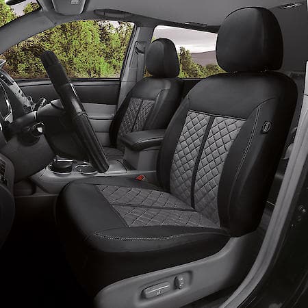 Car & SUV Seat Cover, Black/Grey Faux Leather & Suede, Classic, Universal, 2PK, Warm, Quilting