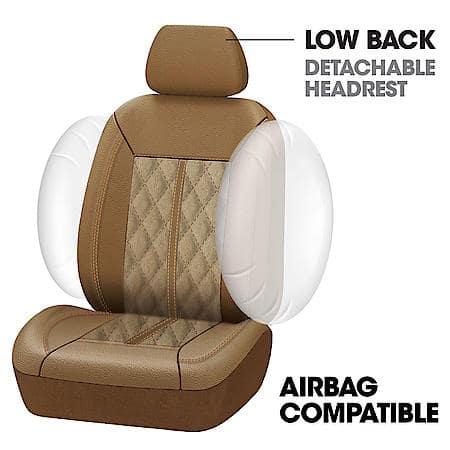 AutoCraft Seat Cover: Tan, Faux Leather/Suede, Low Back, Universal, 2 Pk