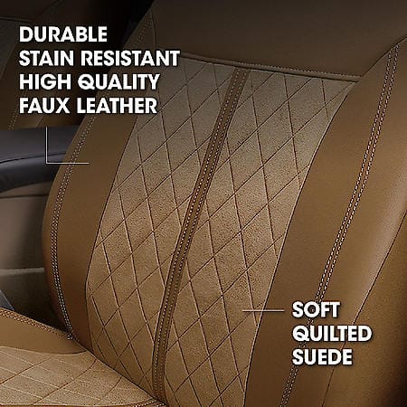 AutoCraft Seat Cover: Tan, Faux Leather/Suede, Low Back, Universal, 2 Pk