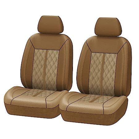 AutoCraft Seat Cover: Tan, Faux Leather/Suede, Low Back, Universal, 2 Pk