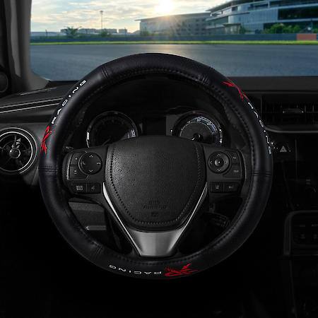 R Racing Steering Wheel Cover: Padded Leather-Like, Fits 14.5-15.5", Speed Grip