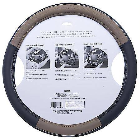 Custom Grip Black and Tan Chrome Accent Steering Wheel Cover TPE CORE