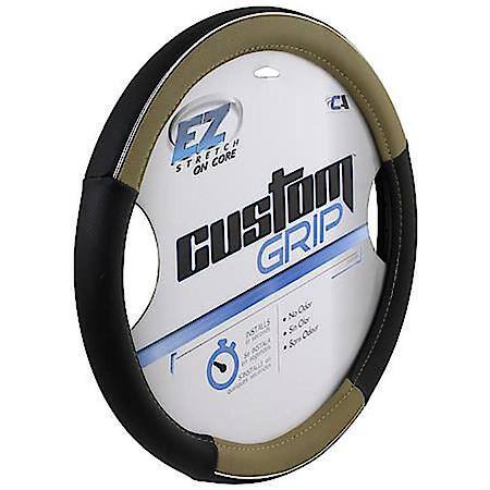 Custom Grip Black and Tan Chrome Accent Steering Wheel Cover TPE CORE