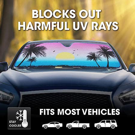 Windshield Sunshade, Tropical, Jumbo 67" x 27", Accordion Style