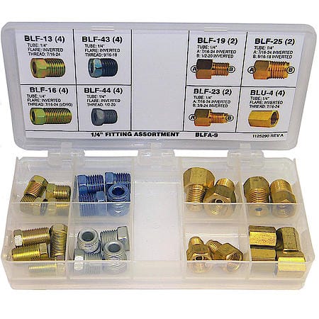 1/4in Tube Nut, Union, Adapter Fitting Assortment, 8 SKU, BLFA-9