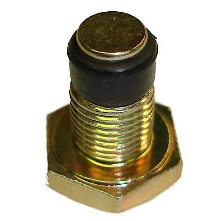 Oil Pan Drain Plug, Gold Iridate, 12"-20 Thread, rubber extension seals when changing engine oil.