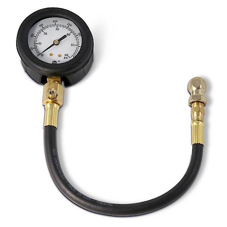 Tire Pressure Gauge; 0-60 PSI Range; 1-1/2 Diameter Face; Inc Hose and Chuck