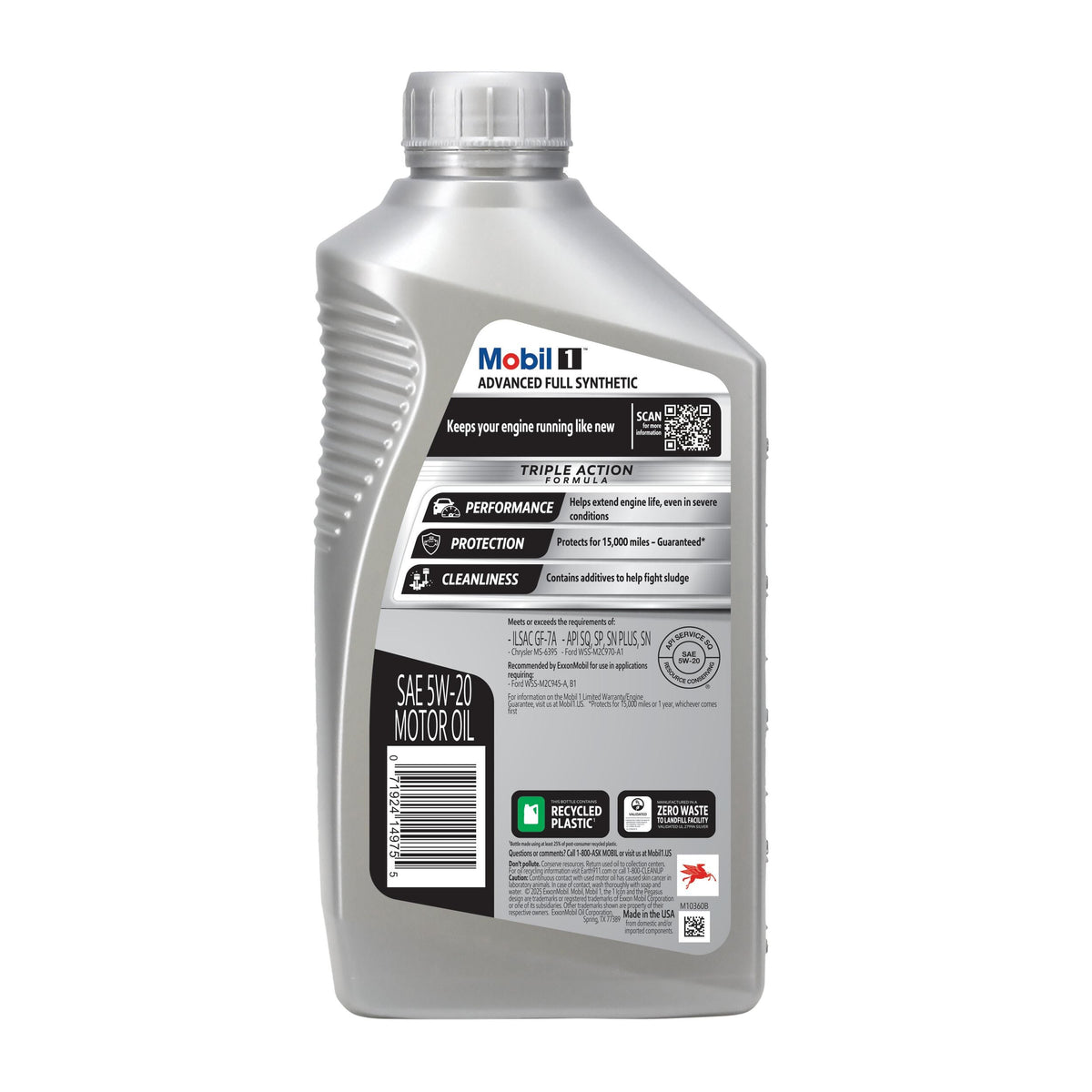Mobil 1 Full Synthetic 5W-20 Motor Oil 1 Quart 103008