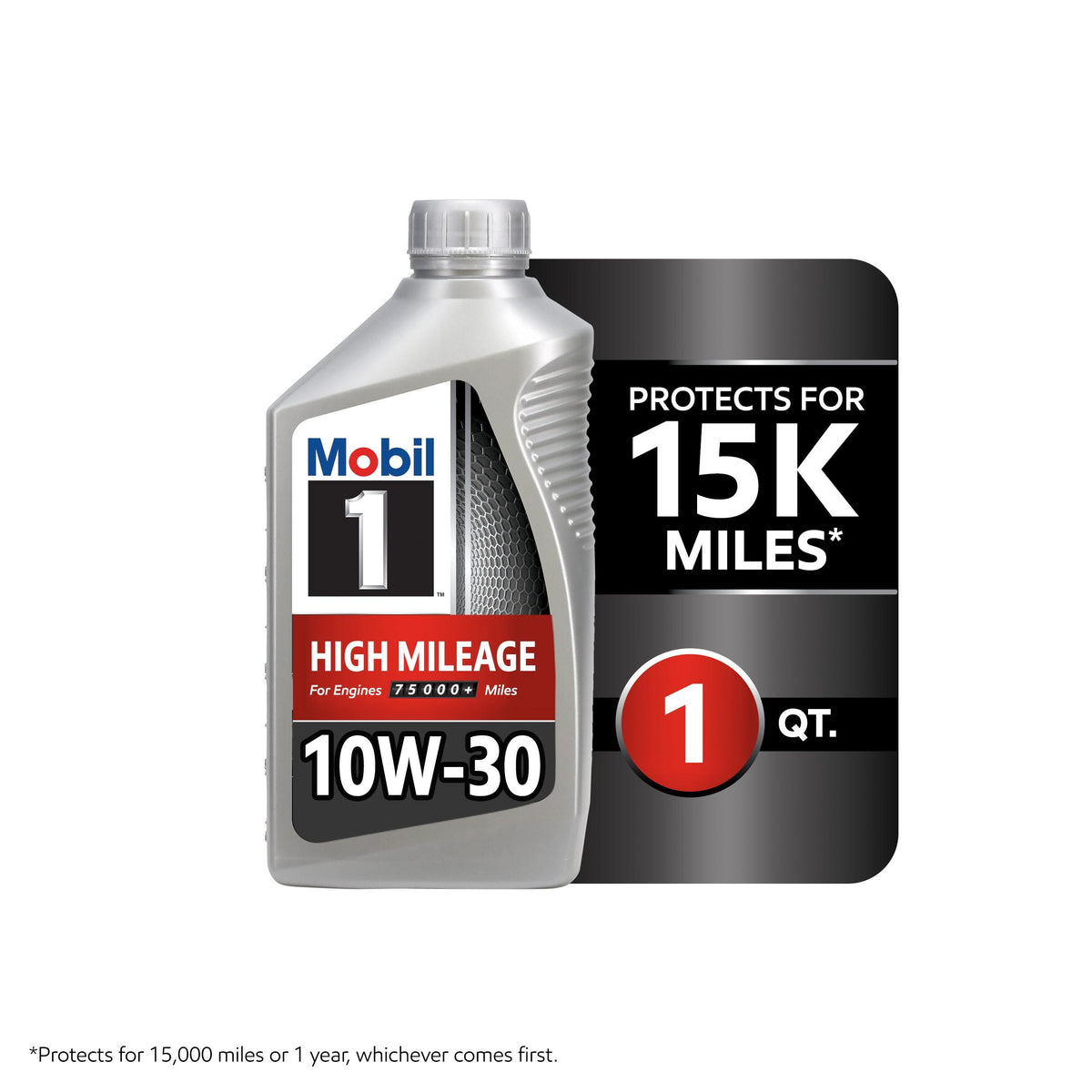 Mobil 1 High Mileage Full Synthetic 10W-30 Motor Oil 1 Quart 103535