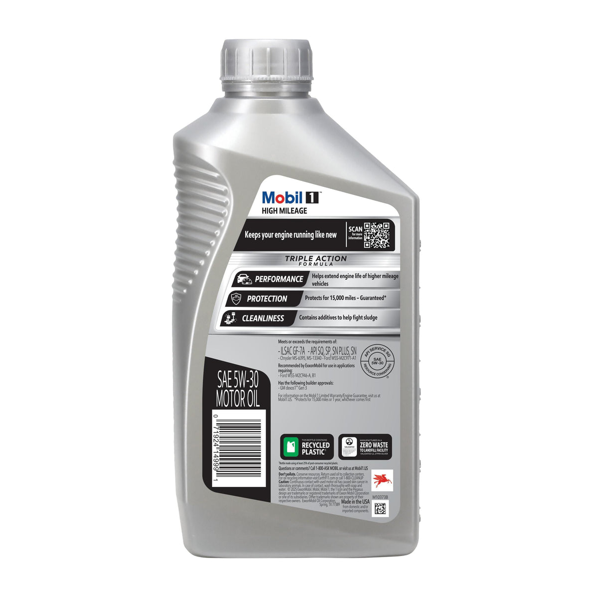 Mobil 1 High Mileage Full Synthetic 5W-30 Motor Oil 1 Quart 103767
