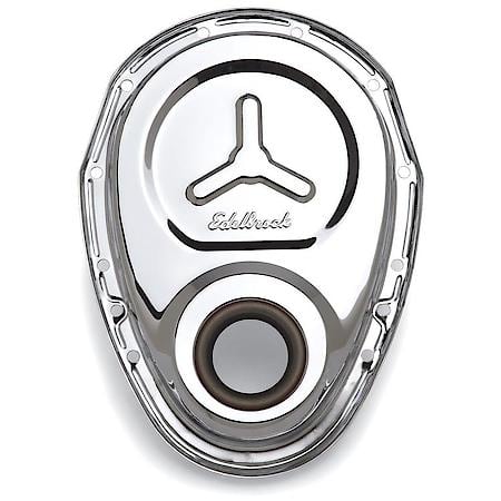 Timing Cover SBC Stamped Steel W/Welded Star & Logo Chrome