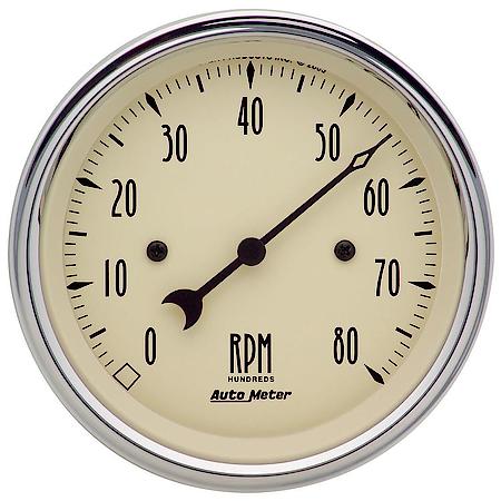 Gauge; Tachometer; 3 3/8"; 8K RPM; In-Dash; Antique Beige