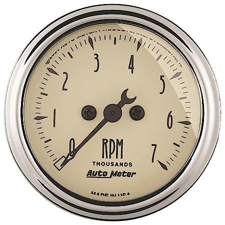 Gauge; Tachometer; 2 1/16"; 7K RPM; In-Dash; Antique Beige