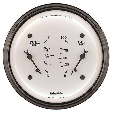 Gauge, Dual, Fuel and Oil Pressure; 3 3/8"; 240Oe-33Of/100 PSI; Electric; Old Tyme White