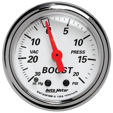 Gauge; Vac/Boost; 2 1/16"; 30Inhg-20 PSI; Mechanical; Arctic White
