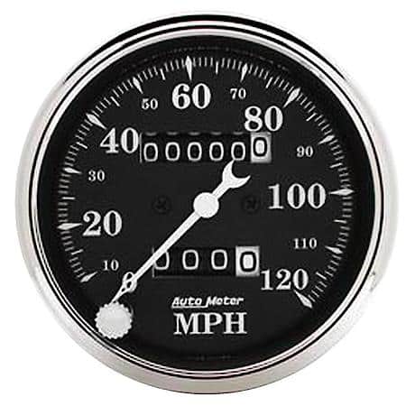 Gauge; Speedo.; 3 1/8"; 120MPH; Mechanical; Black Bezel; Old Tyme Black