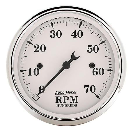 Gauge; Tachometer; 3 1/8"; 7K RPM; In-Dash; Old Tyme White