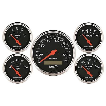 Gauge Kit; 5 Piece; 3 1/8 in./2 1/16"; Electrical Km/H Speedometer; Designer Black