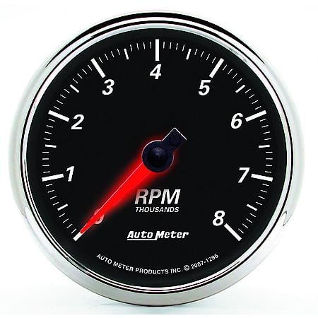 Gauge; Tachometer; 3 3/8"; 8K RPM; In-Dash; Designer Black II