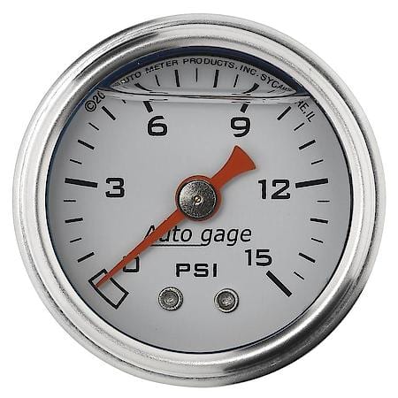 Gauge; Pressure; 1.5" Direct Mnt; 15 PSI; Liquid Filled Mechanical; White; 1/8" NPTF