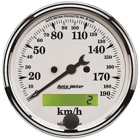 Gauge; Speedometer; 3 1/8"; 190Km/H; Electrical Prog. With LCD ODO; Old Tyme White