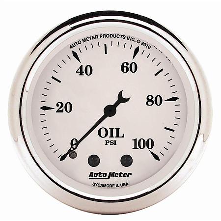 Gauge; Oil Press; 2 1/16"; 100 PSI; Mechanical; Old Tyme White