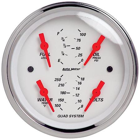 Gauge, Quad, 3 3/8", 240 Ohms E-33 Ohms F, Electrical, Arctic White