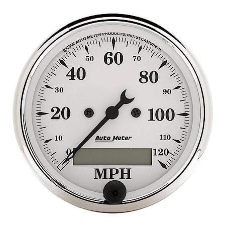 Gauge; Speedo.; 3 1/8"; 120MPH; Electrical Prog. With LCD ODO; Old Tyme White