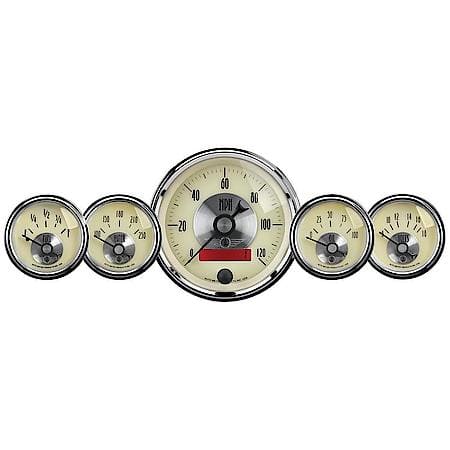 Gauge Kit; 5 Piece; 3 3/8 in./2 1/16"; Electrical Speedometer With LCD ODO; Prestige Antique Ivory
