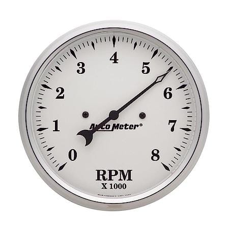 Gauge; Tachometer; 5"; 8K RPM; In-Dash; Old Tyme White