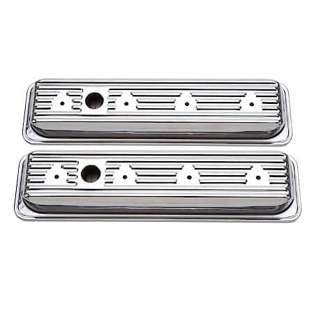 Signature Series Valve Covers: Chevy 262-400 1986-95(Center Bolt), Chrome Steel