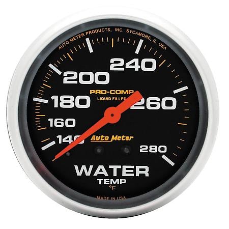 Gauge; Water Temperature; 2 5/8"; 140-280 Deg. F; Liquid Filled Mechanical; Pro-Comp