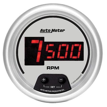 Gauge; Tach; 3 3/8"; 10K RPM; In-Dash; Digital; Silver Dial With Red LED