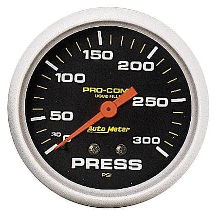 Gauge; Pressure; 2 5/8"; 300 PSI; Liquid Filled Mechanical; Pro-Comp