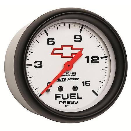 Gauge; Fuel Press; 2 5/8"; 15 PSI; Mech With Isolator; GM Bowtie White