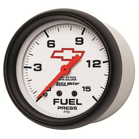 Gauge; Fuel Press; 2 5/8"; 15 PSI; Mech With Isolator; GM Bowtie White