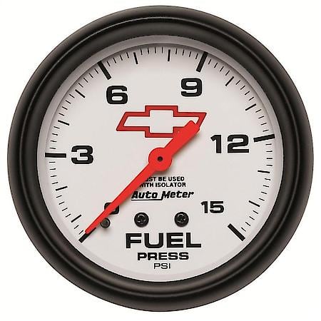 Gauge; Fuel Press; 2 5/8"; 15 PSI; Mech With Isolator; GM Bowtie White