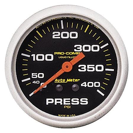 Gauge; Pressure; 2 5/8"; 400 PSI; Liquid Filled Mechanical; Pro-Comp