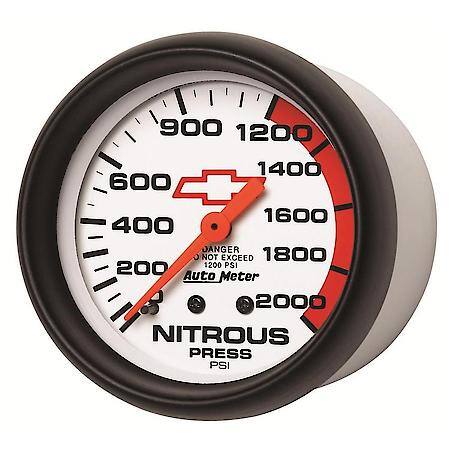 Gauge; Nitrous Pressure; 2 5/8"; 2000 PSI; Mechanical; GM Bowtie White