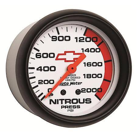 Gauge; Nitrous Pressure; 2 5/8"; 2000 PSI; Mechanical; GM Bowtie White
