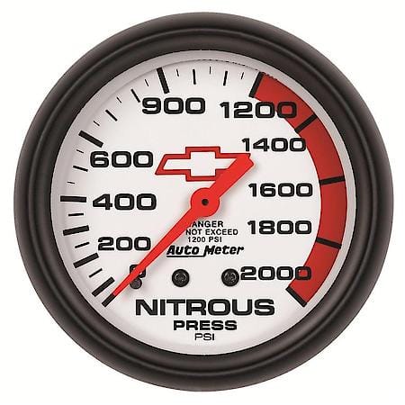 Gauge; Nitrous Pressure; 2 5/8"; 2000 PSI; Mechanical; GM Bowtie White