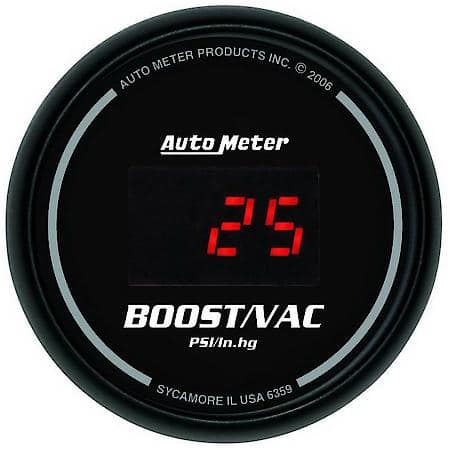 Gauge; Vac/Boost; 2 1/16"; 30Inhg-30 PSI; Digital; Black Dial With Red LED