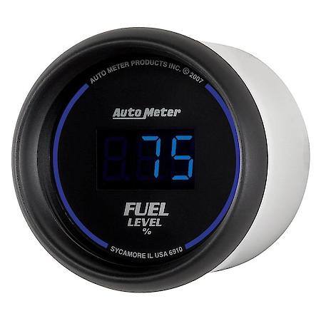 Gauge; Fuel Level; 2 1/16"; 0-280O Programmable; Digital; Black Dial With Blue Le