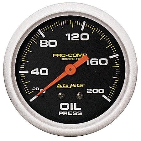 Gauge; Oil Press; 2 5/8"; 200 PSI; Liquid Filled Mechanical; Pro-Comp